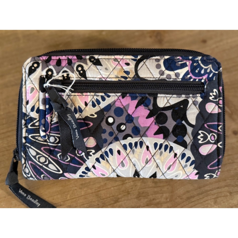 Vera Bradley Turnlock Wallet Quilted Cotton Floral Pink Purple Grey Black‎ - Picture 6 of 6